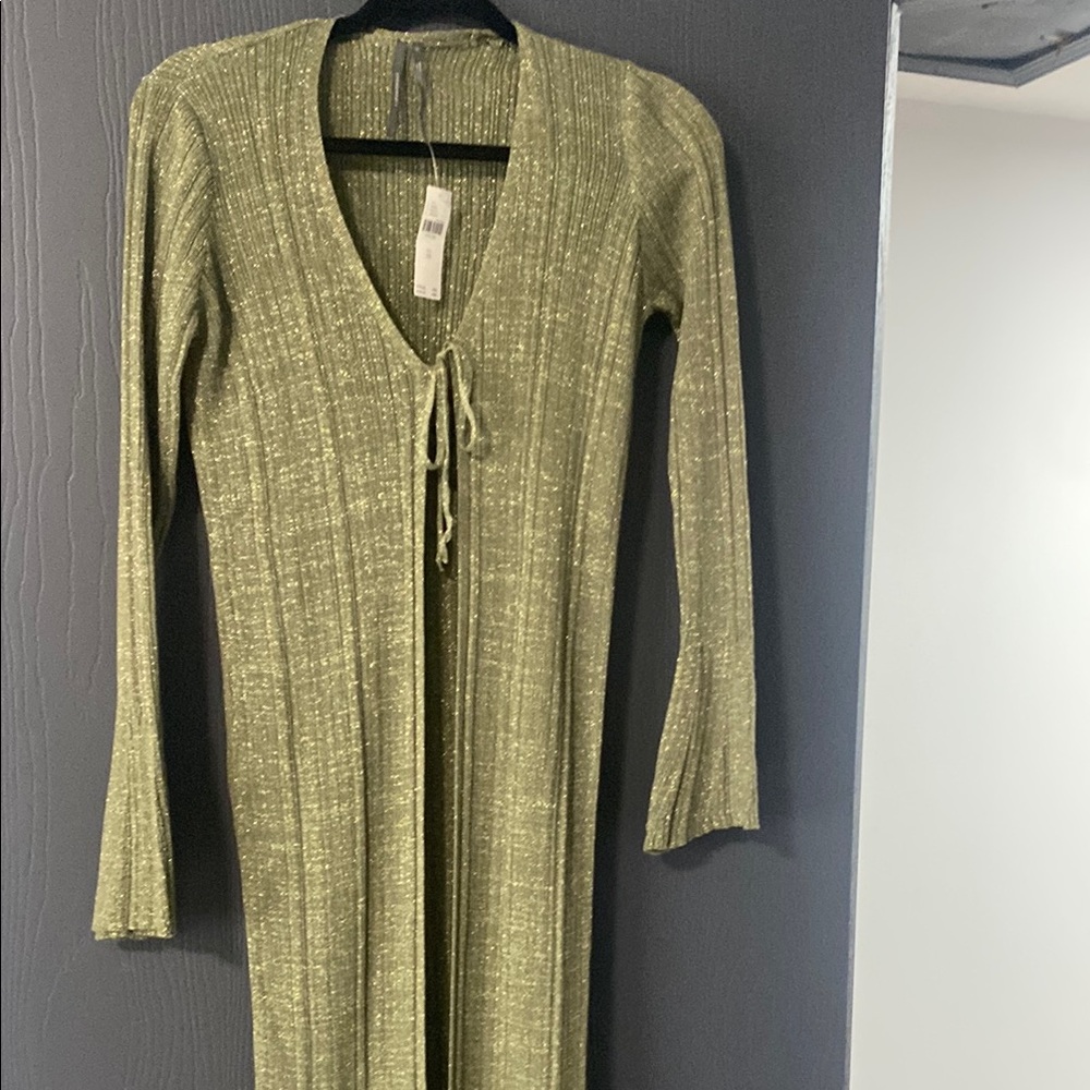 Anthropologie Green Ribbed Sheath Dress with Bell Sleeves